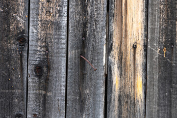 Texture of the surface of an old plank wall. Close up.