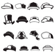 Set of illustrations of baseball caps. Design element for logo, emblem, sign, poster, card, banner. Vector illustration