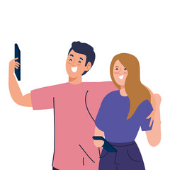 Canvas Print - happy couple take selfie on white background vector illustration design