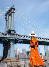 Beautiful Woman At The Manhattan Bridge