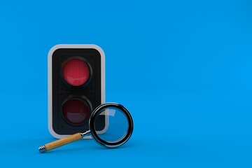 Poster - Red traffic light with magnifying glass