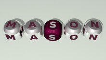 Combination Of MASON Built By Cubic Letters From The Top Perspective, Excellent For The Concept Presentation. Jar And Background