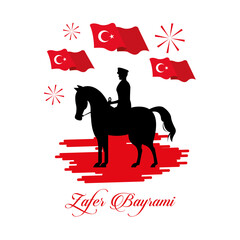 Sticker - zafer bayrami celebration with soldier in horse and flags