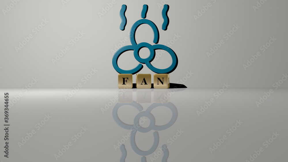 3D representation of fan with icon on the wall and text arranged by ...