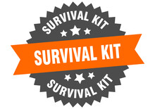 Survival Kit Round Isolated Ribbon Label. Survival Kit Sign