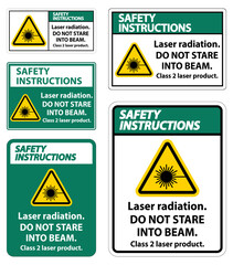 Safety Instructions Laser radiation,do not stare into beam,class 2 laser product Sign on white background