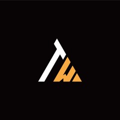 T W initial logo modern triangle with black background