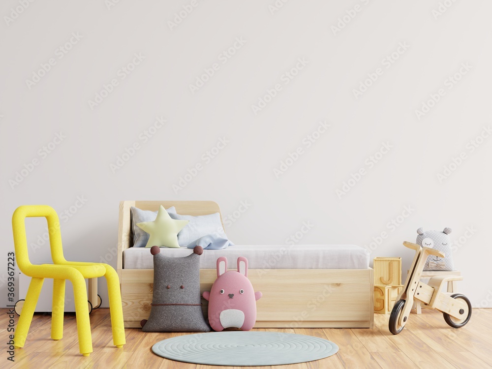 Mock up wall in the children's room in white wall background. - obrazy, fototapety, plakaty 
