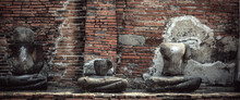 Buddha Decay , THAILAND Ruins And Antiques At The Ayutthaya Historical Park , Banner