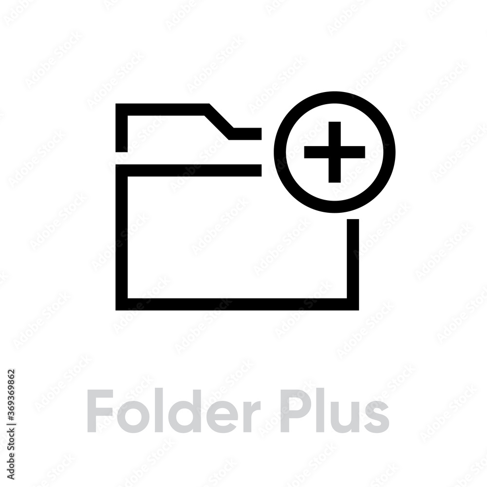 Folder plus badge in flat style. Editable vector outline. Single ...