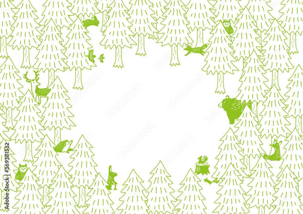森の動物たち イラスト グリーン Wall Mural Wallpaper Murals Perori