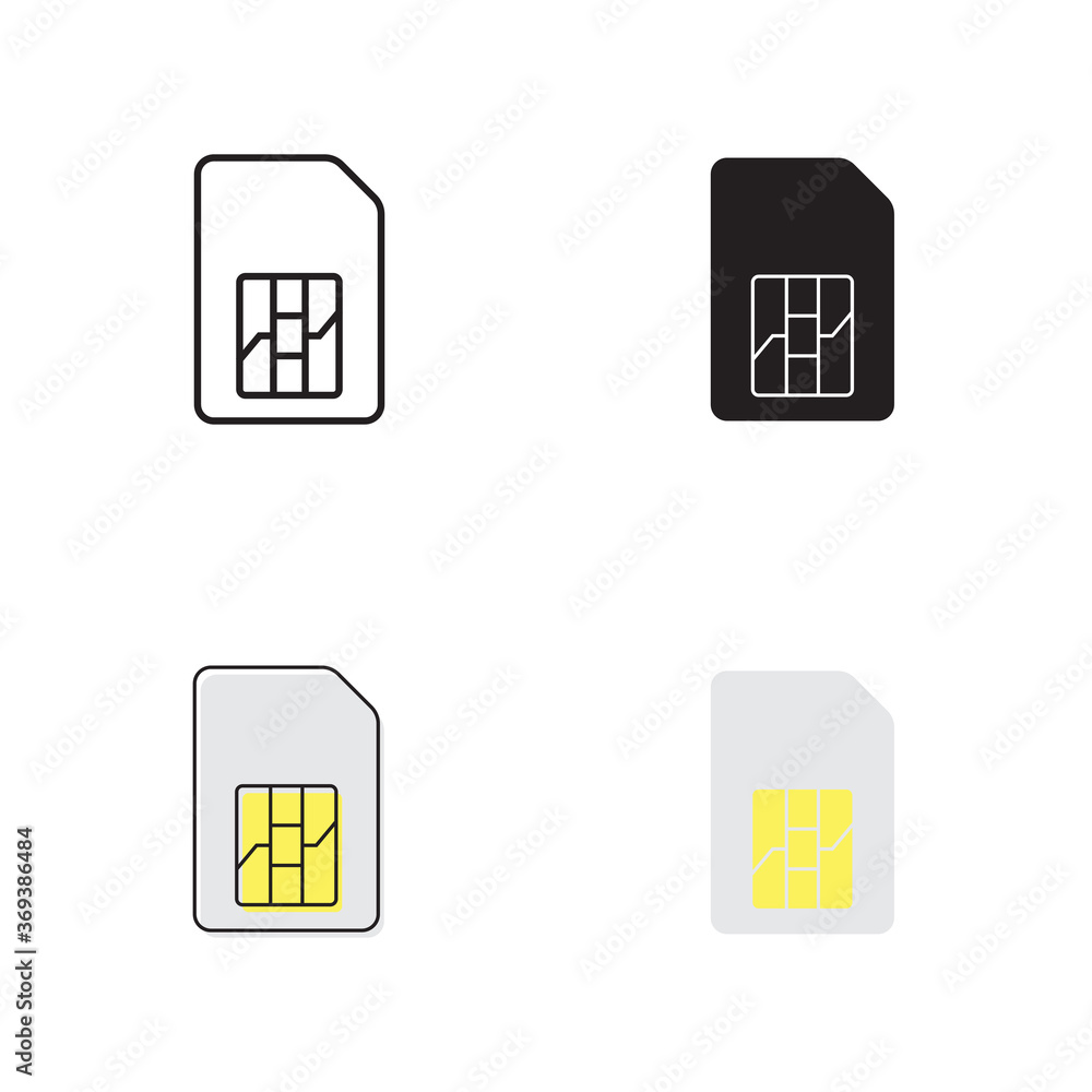 Sim Slot Outline Simple sim card icon on white background 4 types such as outline, black ...