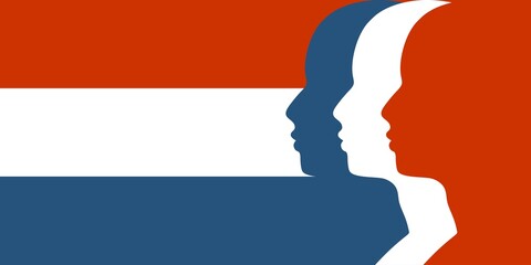 Wall Mural - man avatar profile view. male face silhouettes row. flag of russia