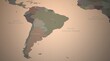 © Tuna salmon - south america countries map. 3d rendering of vintage continental world map