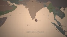 Indian Ocean Countries Map. 3d Rendering Of Vintage Continental World Map