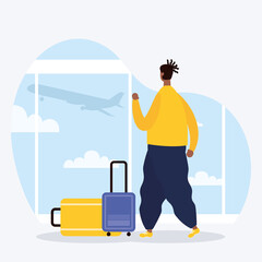 Poster - afro young man with suitcase avatar character