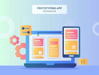 Wall Mural - prototyping app illustration set user interface on computer smartphone screen background of gear wit