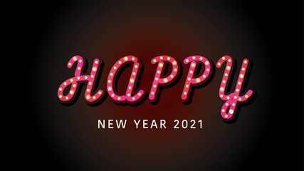 Wall Mural - 2021 happy new year neon font with light bulbs