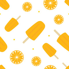 Wall Mural - Cute colorful summer vector seamless pattern background with orange slices and popsicles, creamsicles.