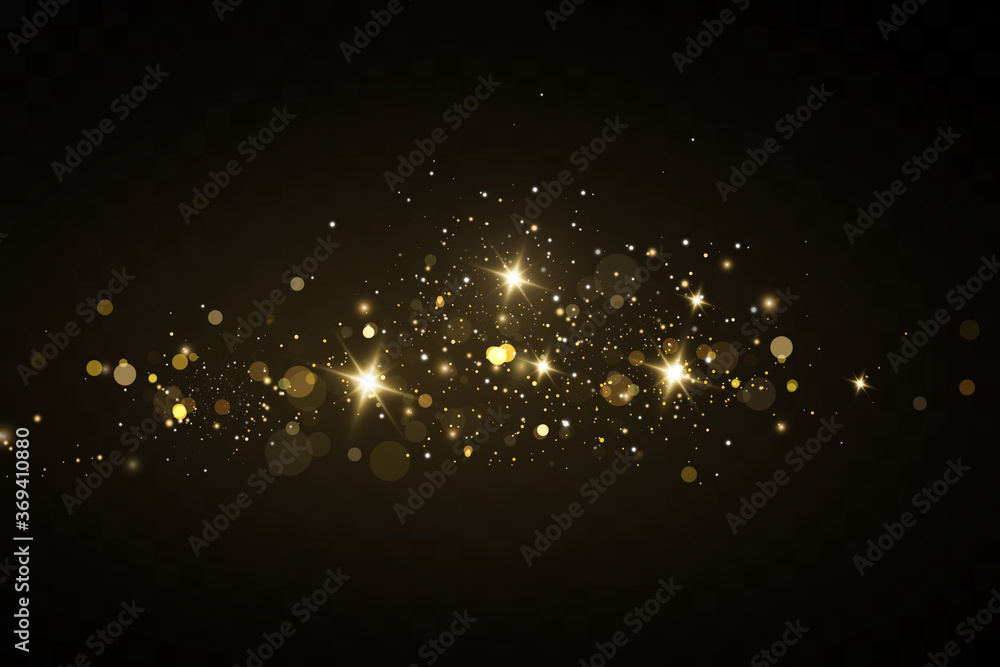  Vector sparkles on a transparent background. Christmas light effect. Sparkling magical dust particles.The dust sparks and golden stars shine with special light. - obrazy, fototapety, plakaty 