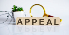 APPEAL Concept On Wooden Cubes And Flower ,glasses ,coins And Magnifier On White Background