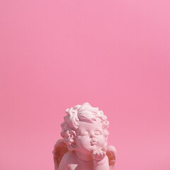 angel kiss. minimal still life art. monochrome trendy colours. pastel pink design