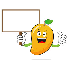 The mango character holds a whiteboard on a white background - vector