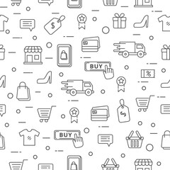 Canvas Print - e-commerce doodle pattern with black and white design suitable for background. Online shopping icons 