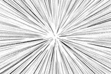 Fototapeta Zachód słońca - Black and white radial lines spped light or light rays comic book style background.  Manga or anime speed drawing graphic black radial zoom line on white. 3D render illustration.