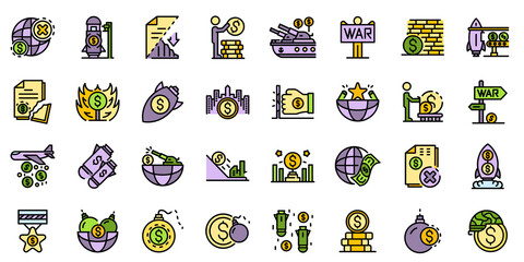 Sticker - Trade war icons set. Outline set of trade war vector icons thin line color flat on white