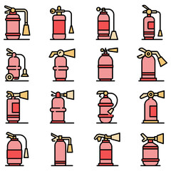 Sticker - Fire extinguisher icons set. Outline set of fire extinguisher vector icons thin line color flat on white