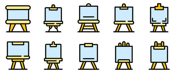 Canvas Print - Easel icons set. Outline set of easel vector icons thin line color flat on white