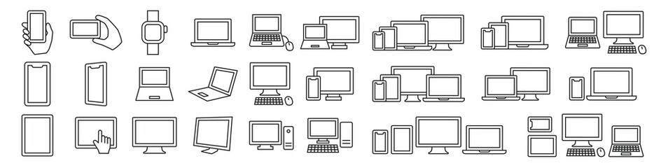 Simple computer icon set in various shapes