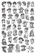 Old portraits, historical people with hat collection - vintage engraved vector illustration from Petit Larousse Illustré 1914