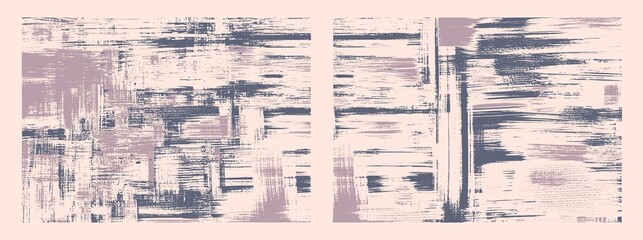  Vector texture, irregular strokes on canvas. Oil, acrylic set of two paintings. Abstract grungy backgrounds, light hand drawn monochrome pattern
