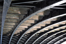 Abstract View Of Brickwork & Steel Arches Beneath Old River Bridge 