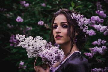 Lady in black and purple baroque dress