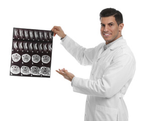 Wall Mural - Orthopedist holding X-ray picture on white background