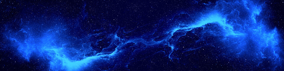 nebula and stars in night sky web banner. space background.