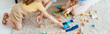 © LIGHTFIELD STUDIOS - cropped view of nanny and child playing with multicolored blocks and toy car on floor, horizontal image