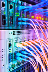 Fiber Optic cables connected to an optic ports