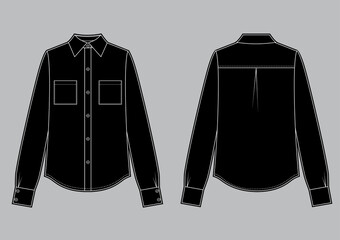 Wall Mural - Long sleeve black shirt, fashion flat sketch template.