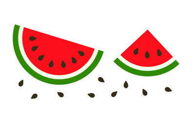 Wall Mural - Watermelon slices and seeds on white background. Red watermelon icon.