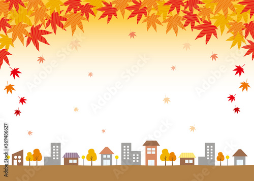 コピースペースのある秋と紅葉の街並み背景イラスト 横 Vector De Stock Adobe Stock