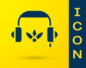 Poster - Blue Headphones for meditation icon isolated on yellow background. Vector.