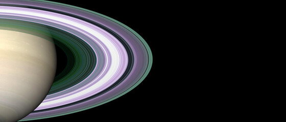 Wall Mural - planet saturn and and its rings in dark space. 3d render panoramic illustration