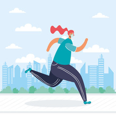 Sticker - young woman wearing medical mask running avatar character