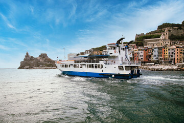 cinque terre ferry during sunrise