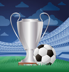 Poster - soccer sport emblem poster with balloon and trophy