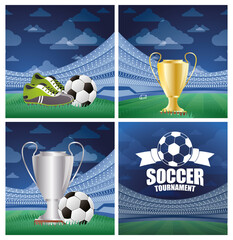 Sticker - soccer sport balloon football with referee whistle and trophy cup